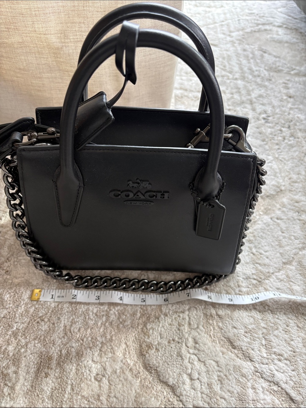 Coach Black Leather Mini Satchel with Chain Strap - Picture 12 of 15